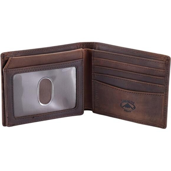 Leather Bifold Wallet for Men With ID Window and RFID Blocking